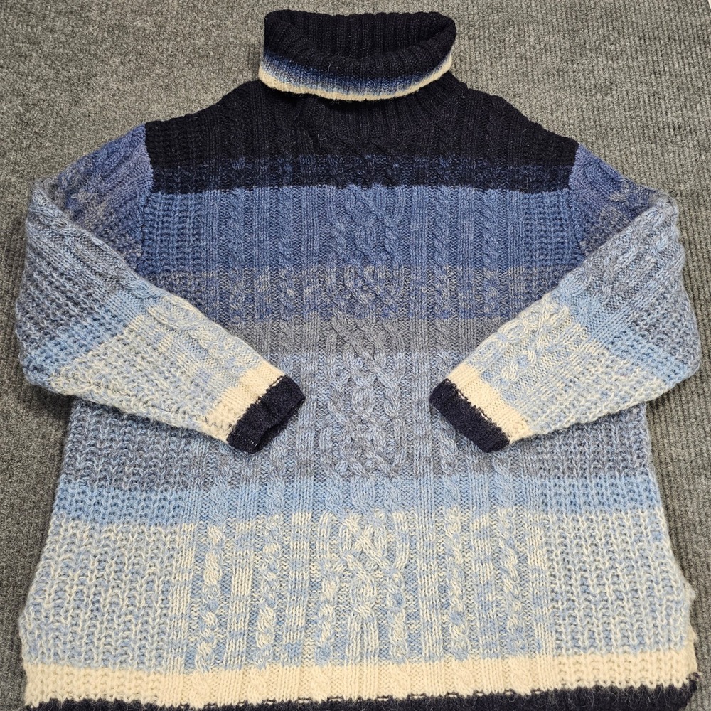Blue Ombre Turtleneck Cable Knit Sweater Womens M Metropolitan New York % Wool